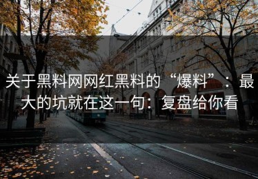 关于黑料网网红黑料的“爆料”：最大的坑就在这一句：复盘给你看